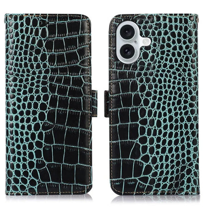 For iPhone 16 Plus Wallet Case RFID Blocking Genuine Cow Leather Phone Cover