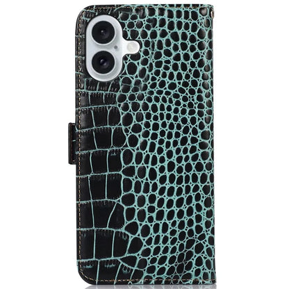 For iPhone 16 Plus Wallet Case RFID Blocking Genuine Cow Leather Phone Cover