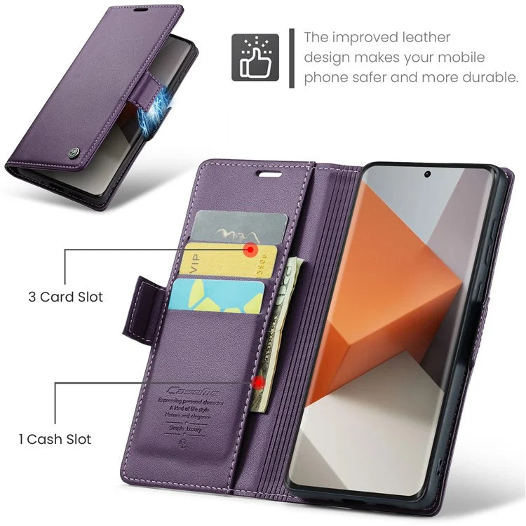 CASEME 023 Series For Xiaomi Redmi Note 13 Pro+ 5G Leather Case Glossy Phone Cover RFID Blocking