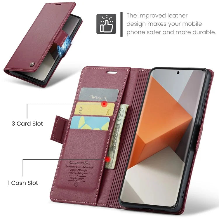 CASEME 023 Series For Xiaomi Redmi Note 13 Pro+ 5G Leather Case Glossy Phone Cover RFID Blocking