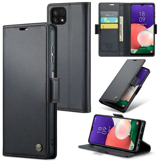 CASEME 023 Series For Samsung Galaxy A22 5G (EU Version) / F42 5G Wallet Case RFID Blocking Phone Cover
