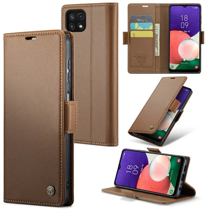 CASEME 023 Series For Samsung Galaxy A22 5G (EU Version) / F42 5G Wallet Case RFID Blocking Phone Cover