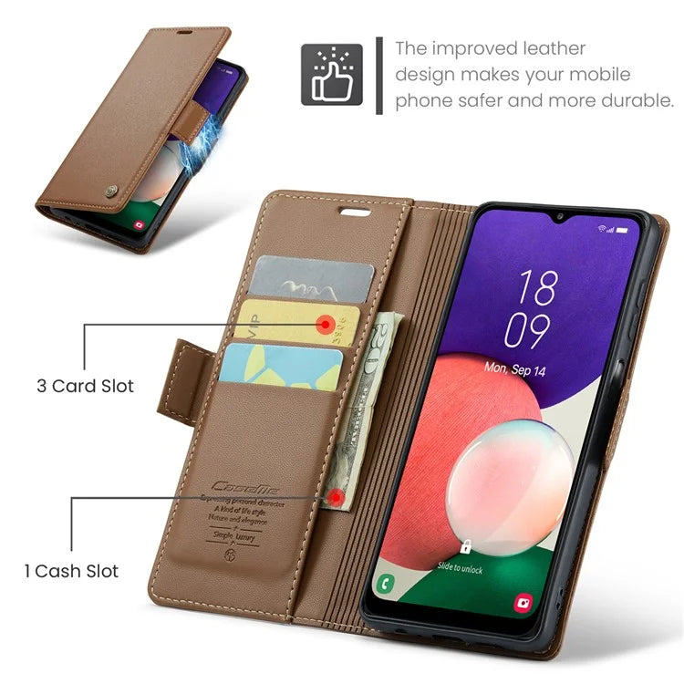 CASEME 023 Series For Samsung Galaxy A22 5G (EU Version) / F42 5G Wallet Case RFID Blocking Phone Cover