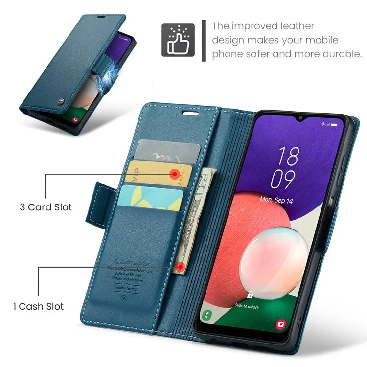 CASEME 023 Series For Samsung Galaxy A22 5G (EU Version) / F42 5G Wallet Case RFID Blocking Phone Cover