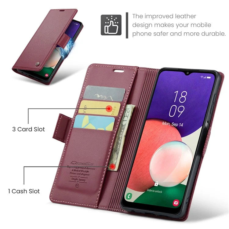 CASEME 023 Series For Samsung Galaxy A22 5G (EU Version) / F42 5G Wallet Case RFID Blocking Phone Cover