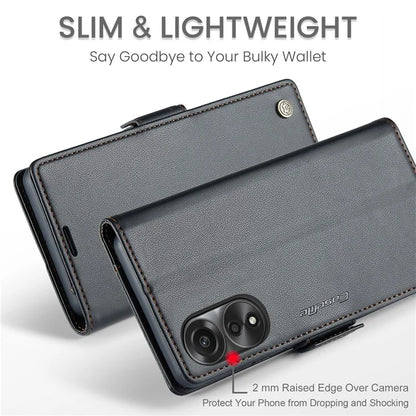 CASEME 023 Series For Oppo A78 4G Case RFID Blocking PU Leather Glossy Phone Wallet Cover