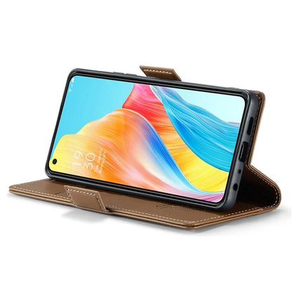 CASEME 023 Series For Oppo A78 4G Case RFID Blocking PU Leather Glossy Phone Wallet Cover