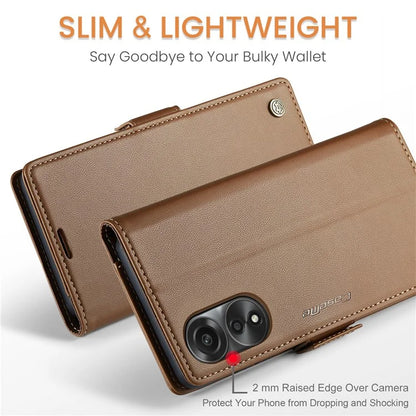 CASEME 023 Series For Oppo A78 4G Case RFID Blocking PU Leather Glossy Phone Wallet Cover