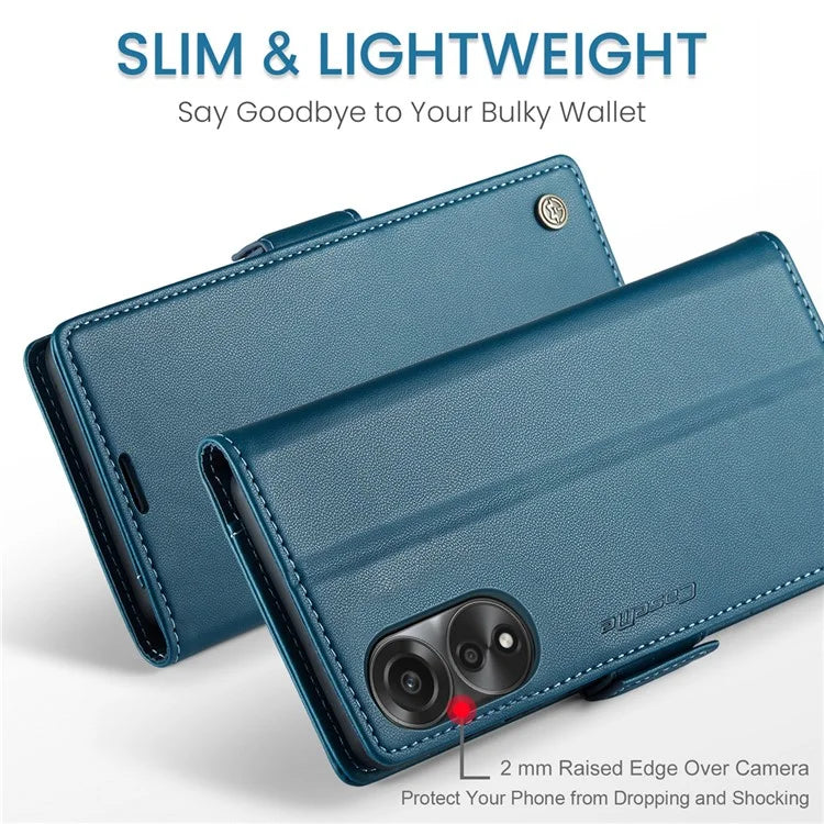 CASEME 023 Series For Oppo A78 4G Case RFID Blocking PU Leather Glossy Phone Wallet Cover