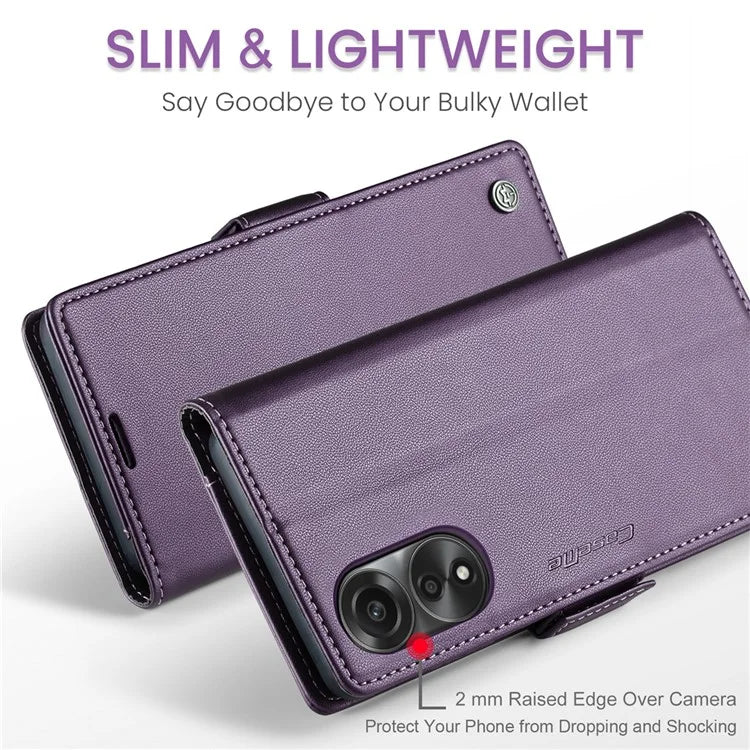 CASEME 023 Series For Oppo A78 4G Case RFID Blocking PU Leather Glossy Phone Wallet Cover