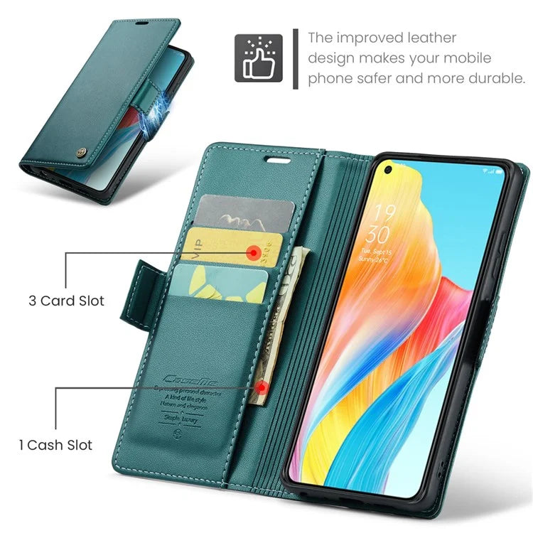 CASEME 023 Series For Oppo A78 4G Case RFID Blocking PU Leather Glossy Phone Wallet Cover