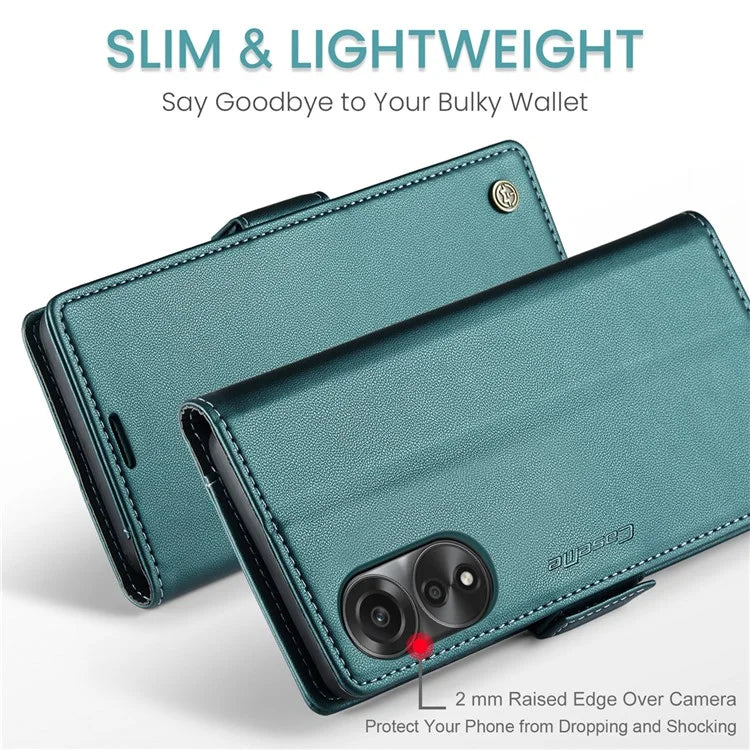 CASEME 023 Series For Oppo A78 4G Case RFID Blocking PU Leather Glossy Phone Wallet Cover