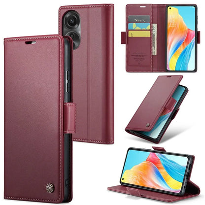 CASEME 023 Series For Oppo A78 4G Case RFID Blocking PU Leather Glossy Phone Wallet Cover