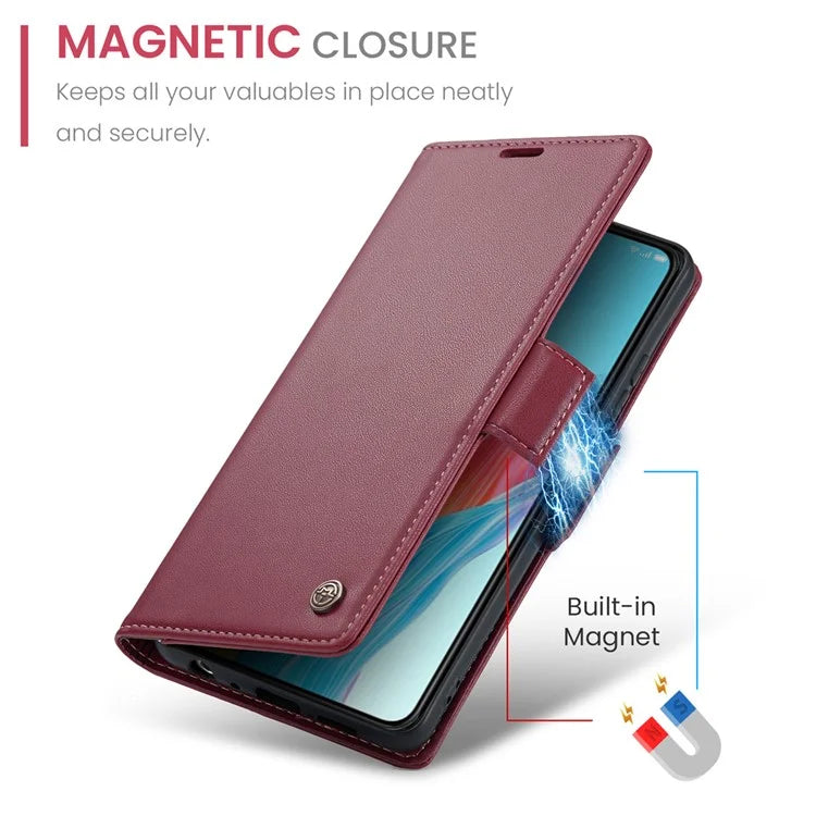 CASEME 023 Series For Oppo A78 4G Case RFID Blocking PU Leather Glossy Phone Wallet Cover