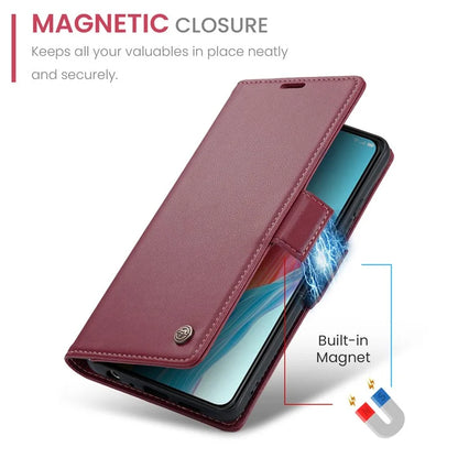 CASEME 023 Series For Oppo A78 4G Case RFID Blocking PU Leather Glossy Phone Wallet Cover
