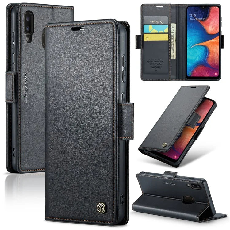 CASEME 023 Series For Samsung Galaxy A20 / A30 / M10s Glossy Case RFID Blocking Leather Phone Cover