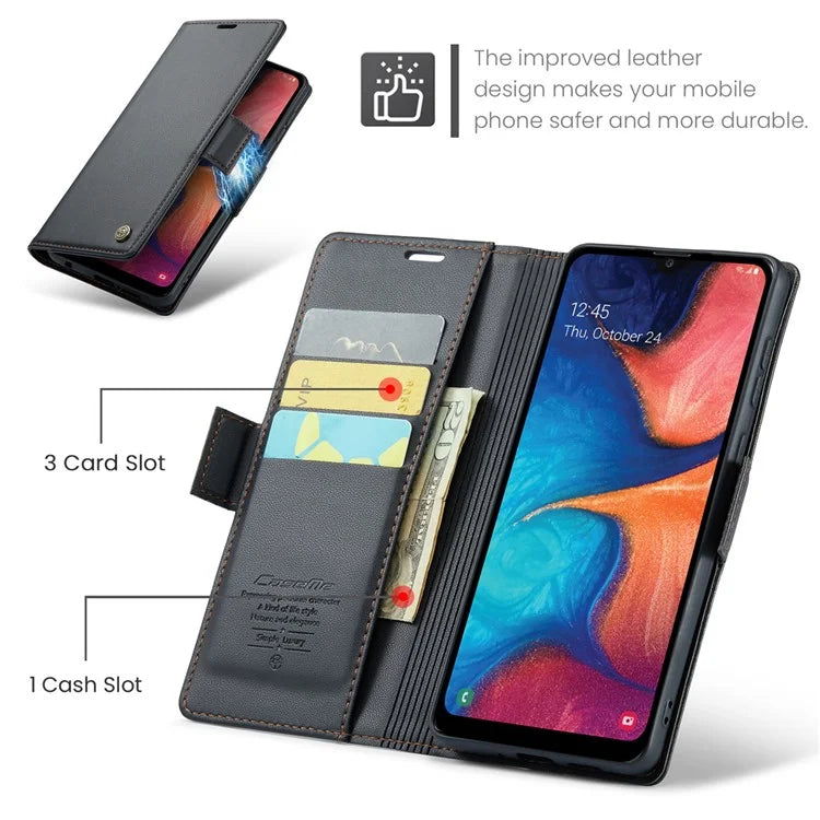 CASEME 023 Series For Samsung Galaxy A20 / A30 / M10s Glossy Case RFID Blocking Leather Phone Cover