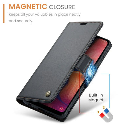 CASEME 023 Series For Samsung Galaxy A20 / A30 / M10s Glossy Case RFID Blocking Leather Phone Cover