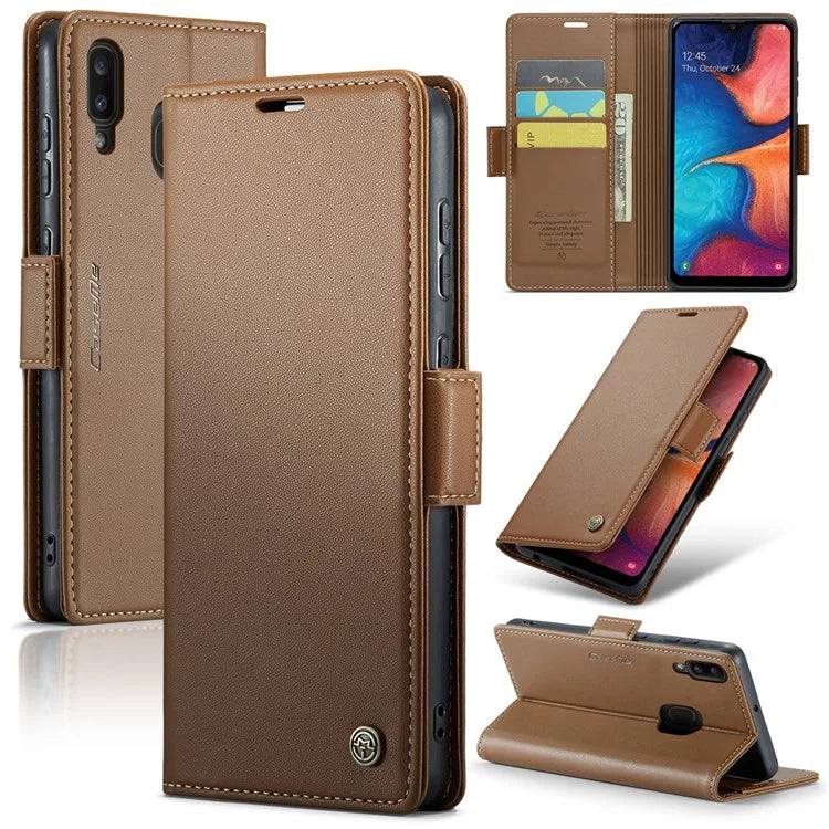 CASEME 023 Series For Samsung Galaxy A20 / A30 / M10s Glossy Case RFID Blocking Leather Phone Cover