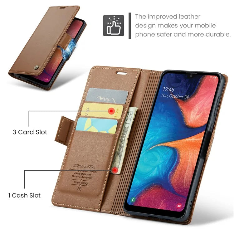 CASEME 023 Series For Samsung Galaxy A20 / A30 / M10s Glossy Case RFID Blocking Leather Phone Cover