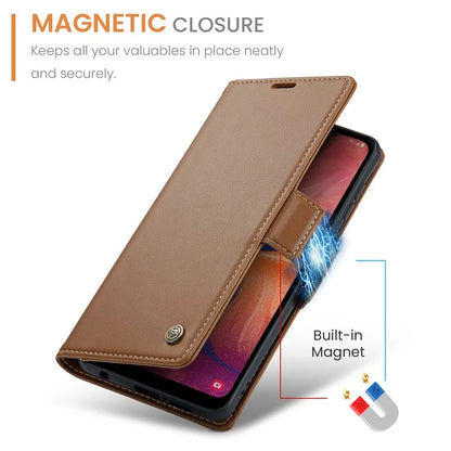 CASEME 023 Series For Samsung Galaxy A20 / A30 / M10s Glossy Case RFID Blocking Leather Phone Cover
