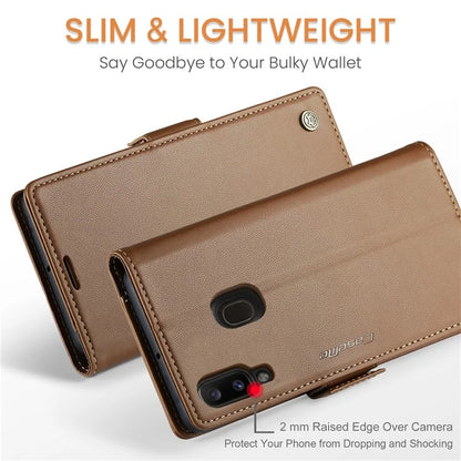 CASEME 023 Series For Samsung Galaxy A20 / A30 / M10s Glossy Case RFID Blocking Leather Phone Cover