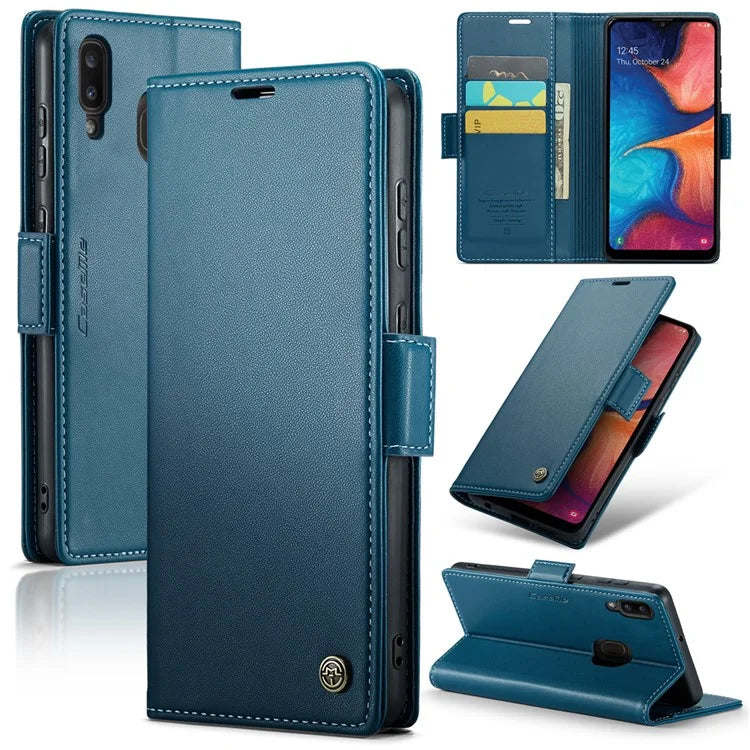 CASEME 023 Series For Samsung Galaxy A20 / A30 / M10s Glossy Case RFID Blocking Leather Phone Cover
