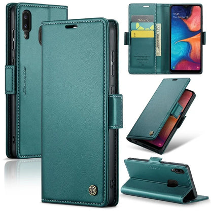 CASEME 023 Series For Samsung Galaxy A20 / A30 / M10s Glossy Case RFID Blocking Leather Phone Cover