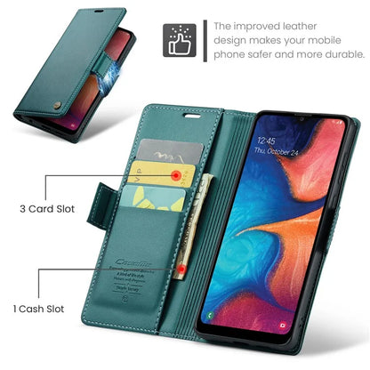 CASEME 023 Series For Samsung Galaxy A20 / A30 / M10s Glossy Case RFID Blocking Leather Phone Cover