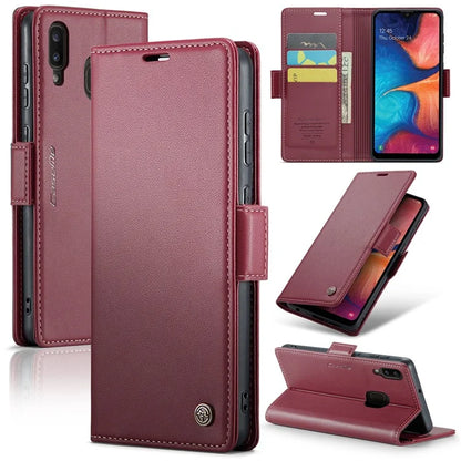 CASEME 023 Series For Samsung Galaxy A20 / A30 / M10s Glossy Case RFID Blocking Leather Phone Cover