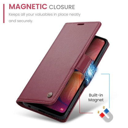 CASEME 023 Series For Samsung Galaxy A20 / A30 / M10s Glossy Case RFID Blocking Leather Phone Cover