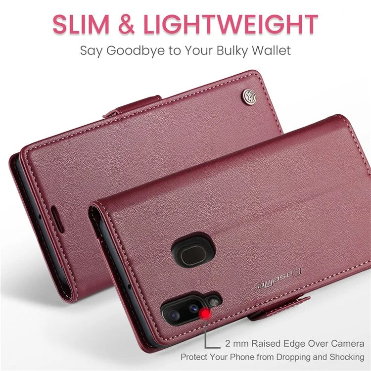 CASEME 023 Series For Samsung Galaxy A20 / A30 / M10s Glossy Case RFID Blocking Leather Phone Cover