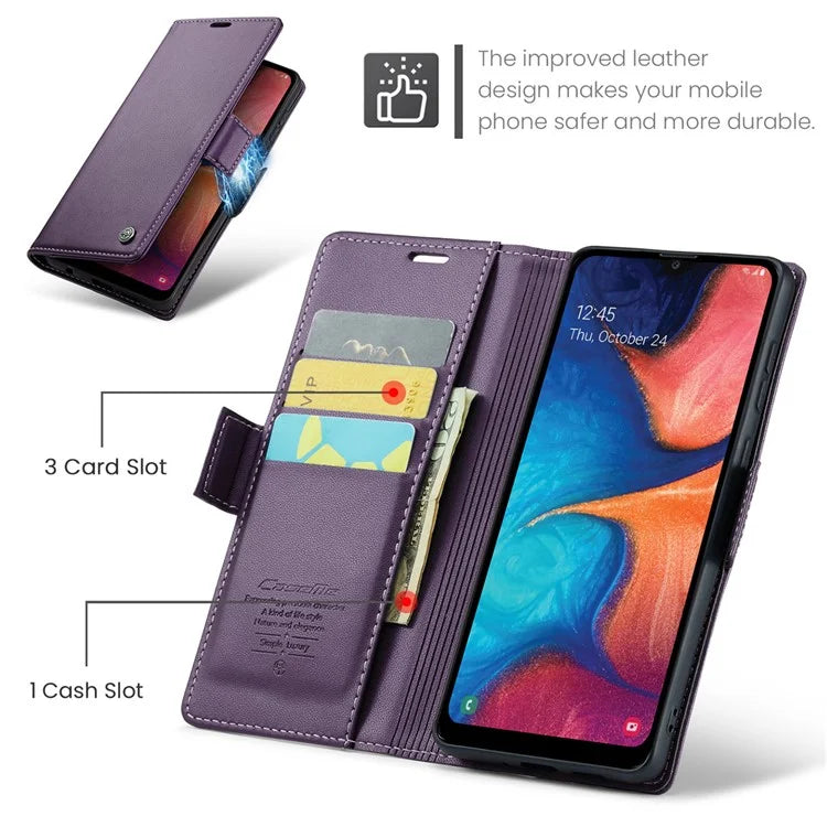 CASEME 023 Series For Samsung Galaxy A20 / A30 / M10s Glossy Case RFID Blocking Leather Phone Cover