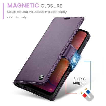CASEME 023 Series For Samsung Galaxy A20 / A30 / M10s Glossy Case RFID Blocking Leather Phone Cover