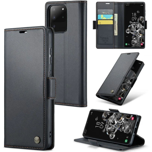 CASEME 023 Series For Samsung Galaxy S20 Ultra Case Wallet RFID Blocking Leather Phone Cover