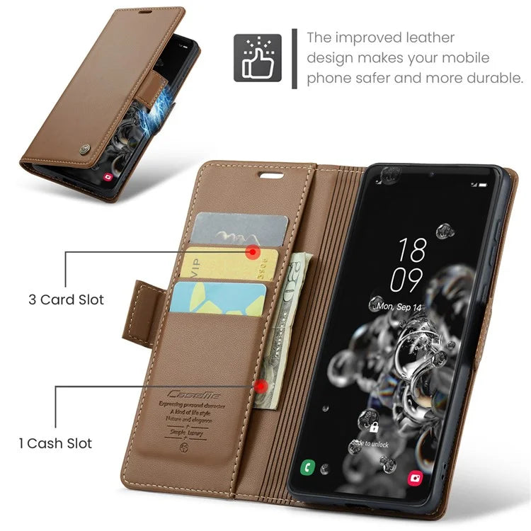 CASEME 023 Series For Samsung Galaxy S20 Ultra Case Wallet RFID Blocking Leather Phone Cover