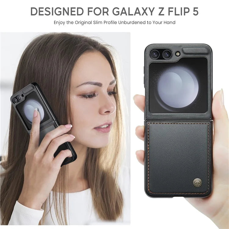 CASEME 023 Series For Samsung Galaxy Z Flip5 5G Case Litchi Texture Leather+PC Phone Cover