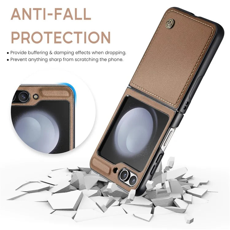 CASEME 023 Series For Samsung Galaxy Z Flip5 5G Case Litchi Texture Leather+PC Phone Cover