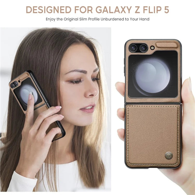 CASEME 023 Series For Samsung Galaxy Z Flip5 5G Case Litchi Texture Leather+PC Phone Cover