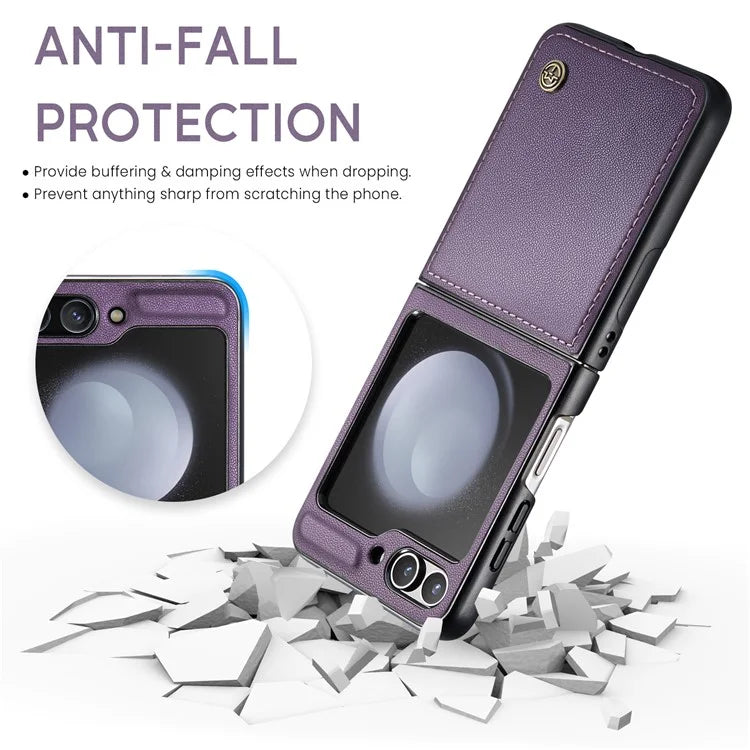 CASEME 023 Series For Samsung Galaxy Z Flip5 5G Case Litchi Texture Leather+PC Phone Cover