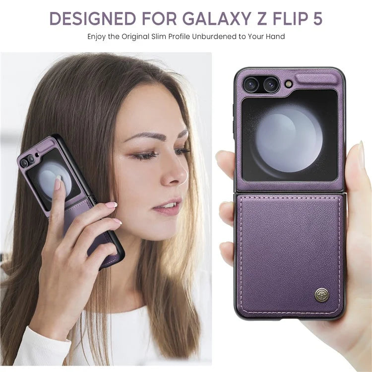 CASEME 023 Series For Samsung Galaxy Z Flip5 5G Case Litchi Texture Leather+PC Phone Cover