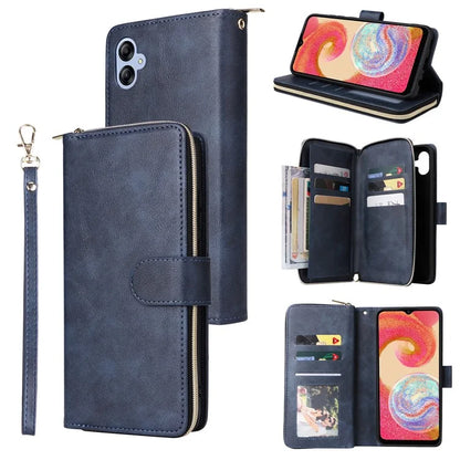 For Samsung Galaxy A04e 4G / F04 4G / M04 4G Case Zipper Leather Phone Cover 9 Card Slots