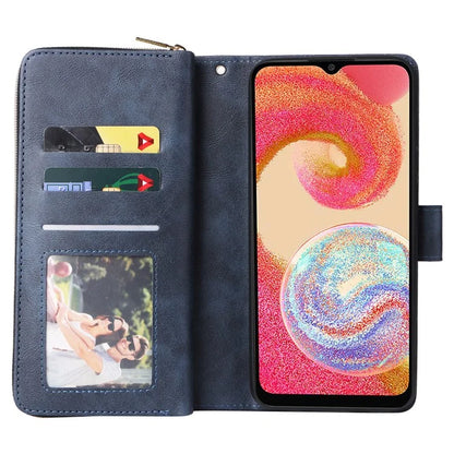 For Samsung Galaxy A04e 4G / F04 4G / M04 4G Case Zipper Leather Phone Cover 9 Card Slots