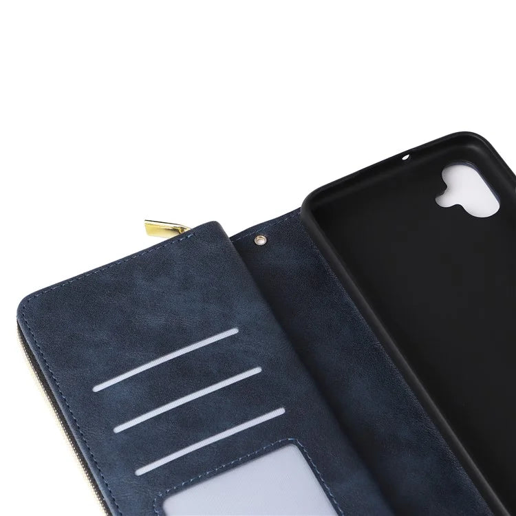For Samsung Galaxy A04e 4G / F04 4G / M04 4G Case Zipper Leather Phone Cover 9 Card Slots