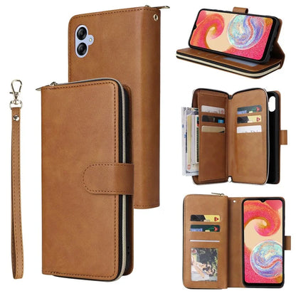 For Samsung Galaxy A04e 4G / F04 4G / M04 4G Case Zipper Leather Phone Cover 9 Card Slots