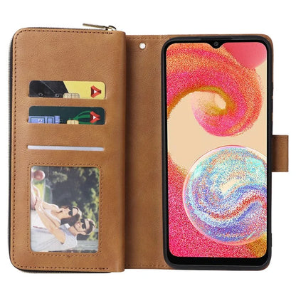 For Samsung Galaxy A04e 4G / F04 4G / M04 4G Case Zipper Leather Phone Cover 9 Card Slots