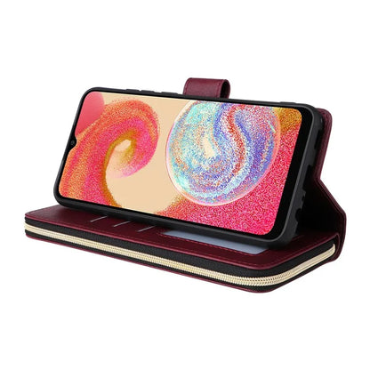 For Samsung Galaxy A04e 4G / F04 4G / M04 4G Case Zipper Leather Phone Cover 9 Card Slots