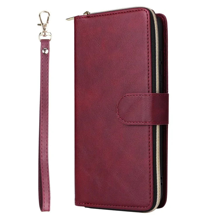 For Samsung Galaxy A04e 4G / F04 4G / M04 4G Case Zipper Leather Phone Cover 9 Card Slots
