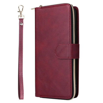 For Samsung Galaxy A04e 4G / F04 4G / M04 4G Case Zipper Leather Phone Cover 9 Card Slots