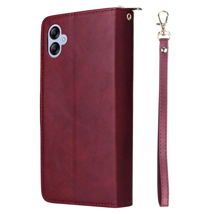 For Samsung Galaxy A04e 4G / F04 4G / M04 4G Case Zipper Leather Phone Cover 9 Card Slots